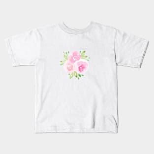 Watercolor Roses and Peonies in delicate Pinks Kids T-Shirt